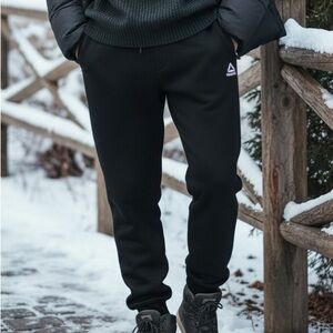 REEBOK (S) Fleece-Lined Logo Joggers Men's Warm Soft Pockets Drawstring